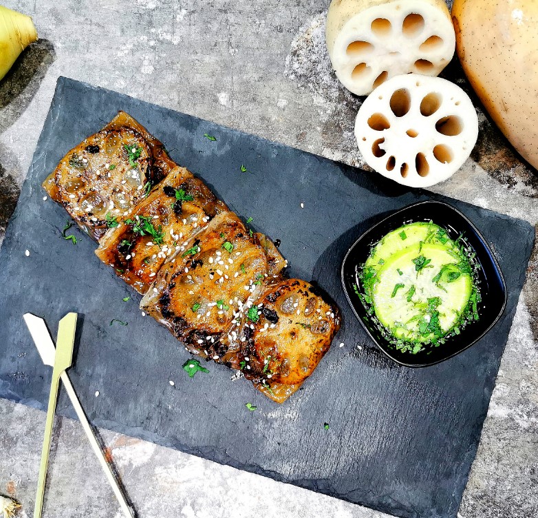 M. LOTUS ROOT BULGOGI ROLLS WITH PICKLED GREEN RADISH